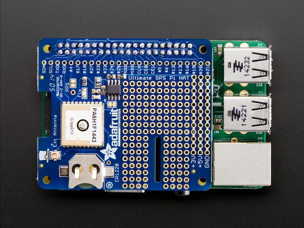 Adafruit Ultimate GPS HAT for Raspberry Pi A+/B+/Pi 2/3/4/Pi 5 - Mini Kit