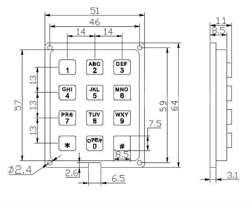 3x4 Phone-style Matrix Keypad