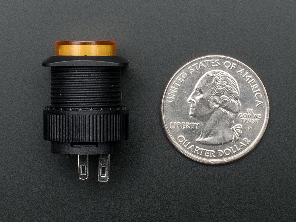 16mm Illuminated Pushbutton - Yellow Momentary