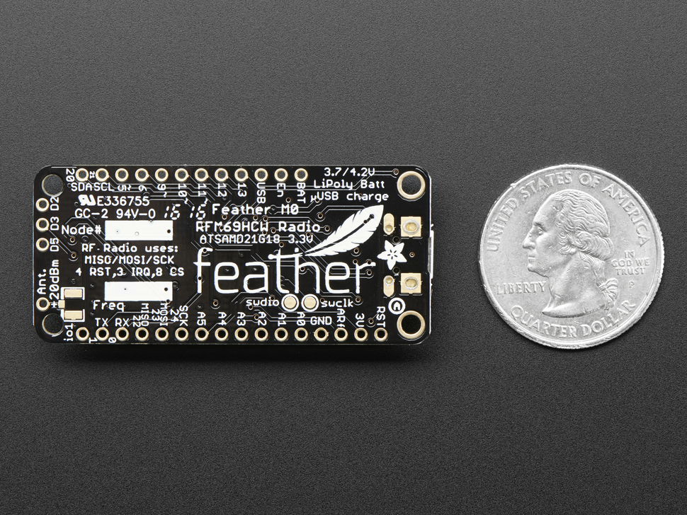 Adafruit Feather M0 RFM69HCW Packet Radio - 868 or 915 MHz - RadioFruit