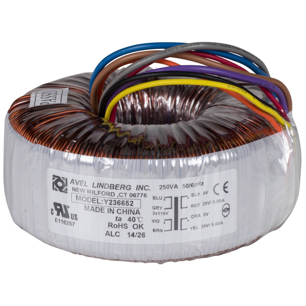 Avel Lindberg Y236652 250VA 25V+25V Toroidal Transformer