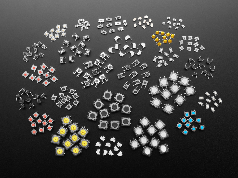 Tactile Switch Assortment - 25 Different Buttons - 10 pcs each - Through Hole and Surface Mount